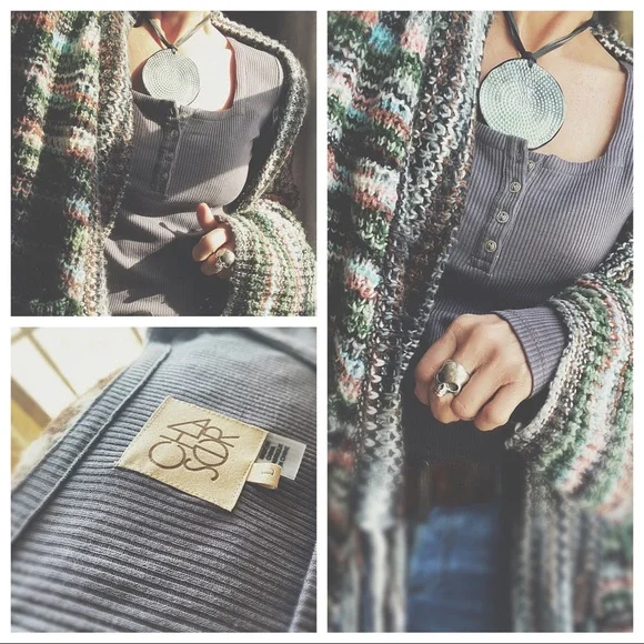 Chaser Henley Ribbed Layering Top Gray Charcoal NWT Large - Picture 8 of 16